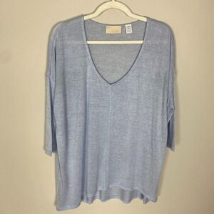 Kerisma Sweater Blue 3/4 Sleeves Womens S/M Lagenlook V Neck Oversized
